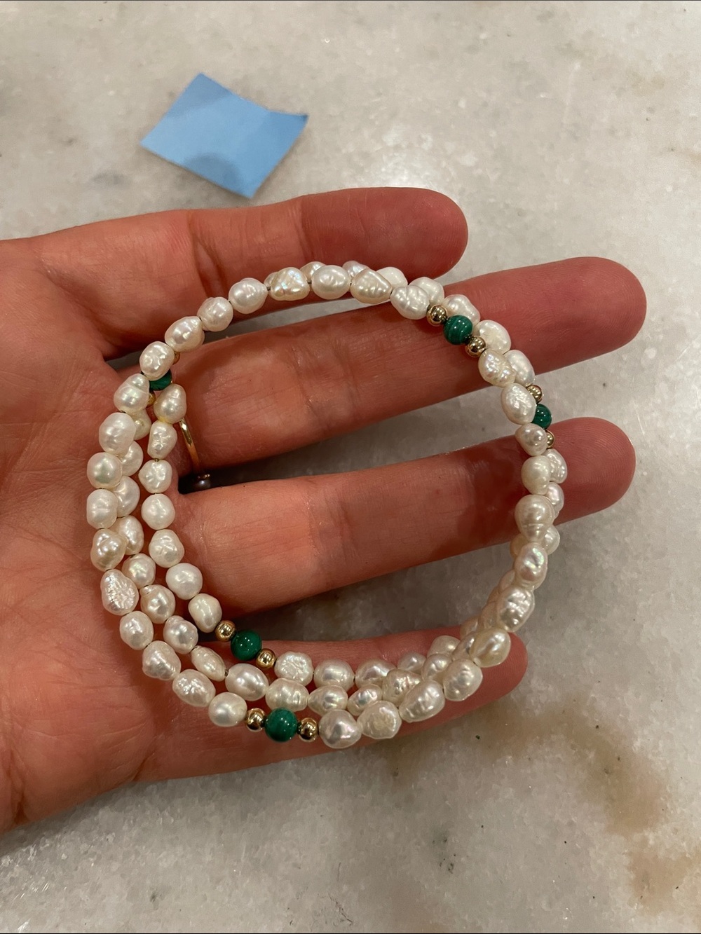 Freshwater Pearl and Green Bead Wrapped Bracelet - Women's Jewelry